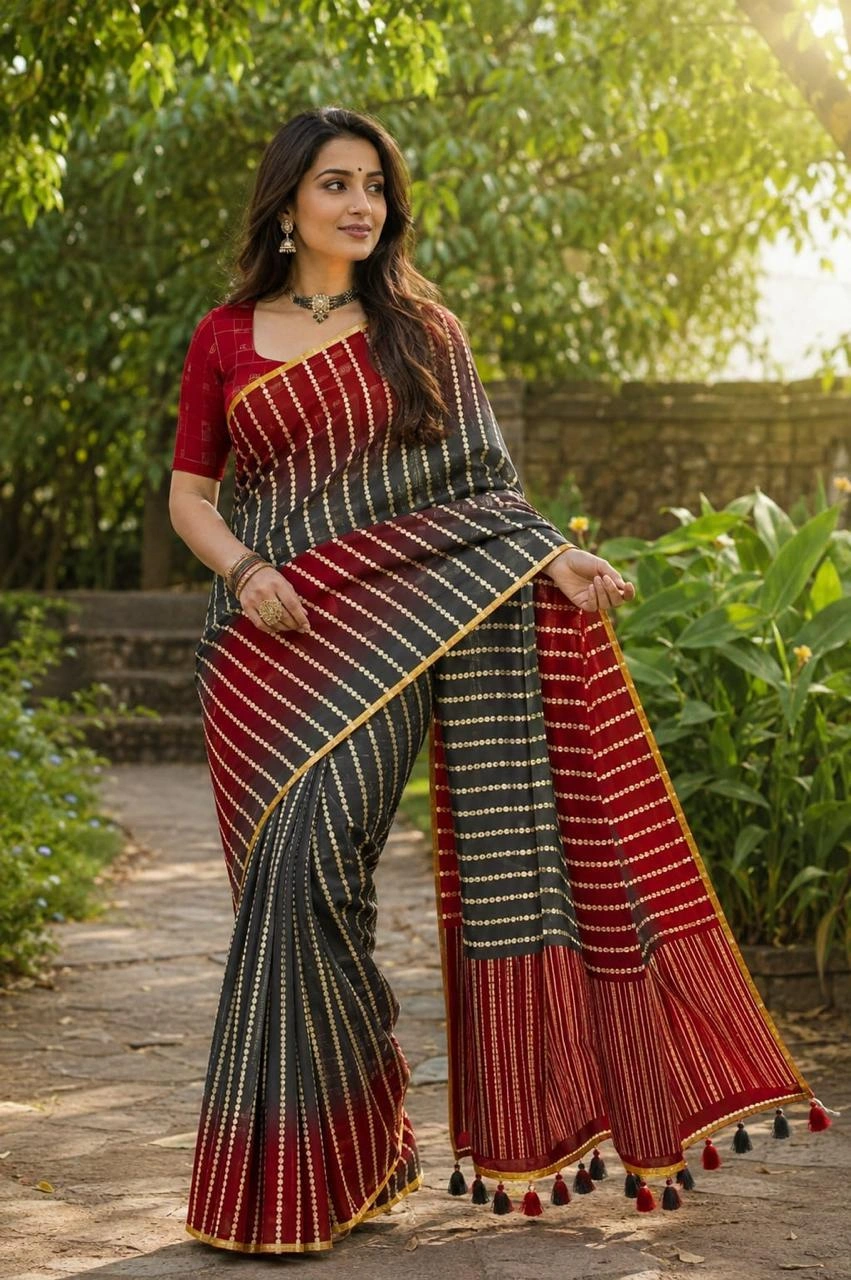 Linen jari Cotton Saree